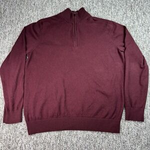 Eddie Bauer Sweater Mens Large Pullover 1/4 Zip Long Sleeve Wool Blend Red